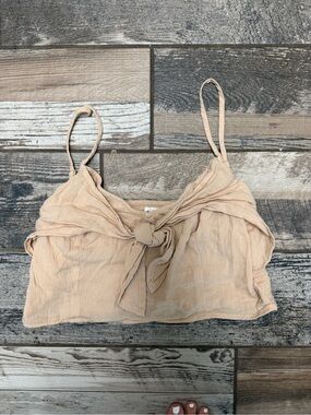 aerie Peach Beige Tie-Front Spaghetti Strap Crop Top